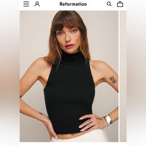 Reformation Farrah Cashmere Turtleneck Tank Black - Size XL NWT